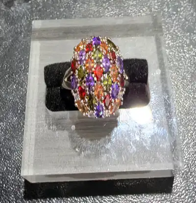 Silver Rainbow Gem Stones Ring, View more