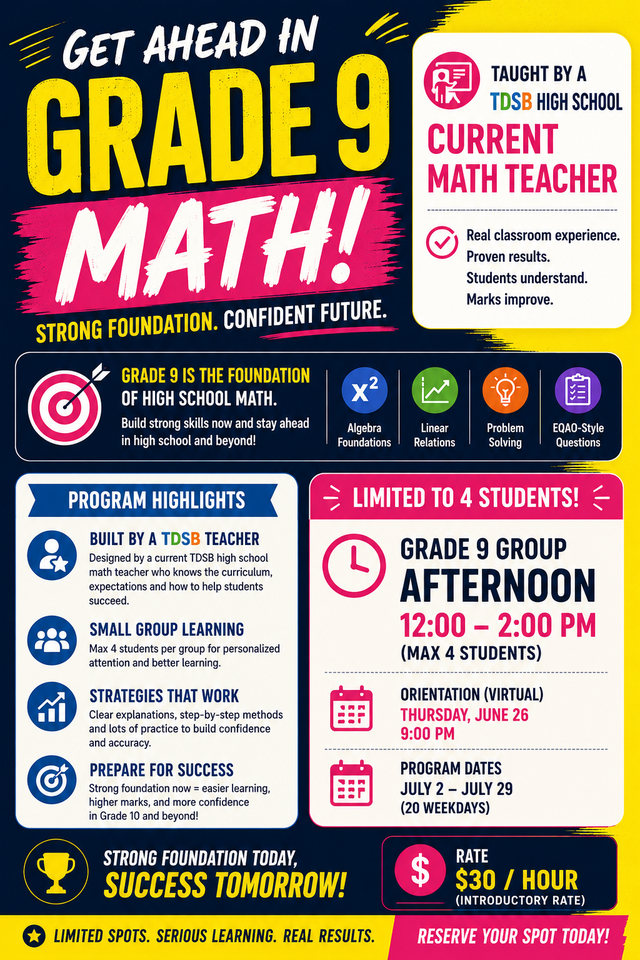 Grade 9 and 10 Math Prep Tutor Class477289747548088322