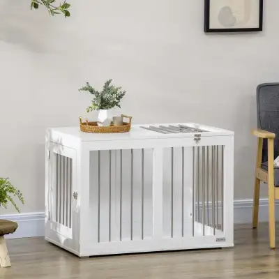 A multifunctional dog crate table that doubles as a pet cage and side table, blending stylishly with...