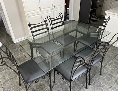 Glass Top Dining Table with 6 Metal Chairs, View more