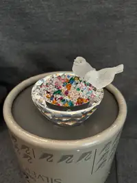 Swarovski Silver Crystal Frosted Bird Bath Figurine