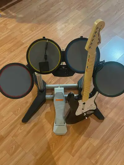 PS3 + Rock Band Bundle - Drums, Guitar, and Mic and games