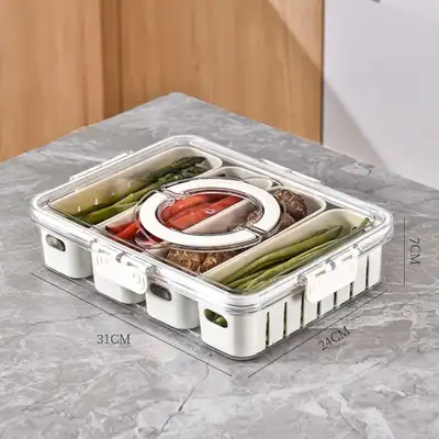 Keep your fridge clean and organized with this multi-compartment refrigerator organizer with built-i...
