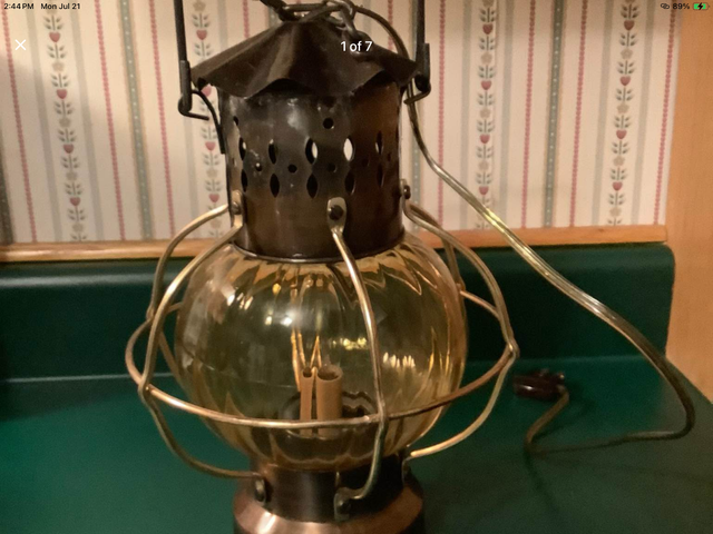 Vintage Ship Style Metal Lantern w Amber Coloured Onion Glass in Indoor Lighting & Fans in Belleville - Image 2