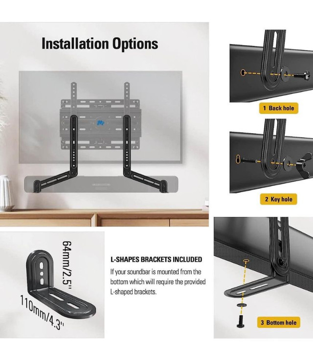 Mounting Dream Sound Bar Mount Bracket for Mounting Above/Under dans Accessoires pour télé et vidéo  à Ville de Montréal - Image 4
