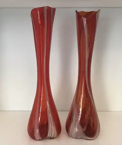 Pair Vintage Retro Red Swung Vases, View more