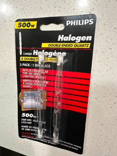500 Watt Phillips Halogen Double-ended Quartz bulbs (2). New, still in package. Half price of new. I...
