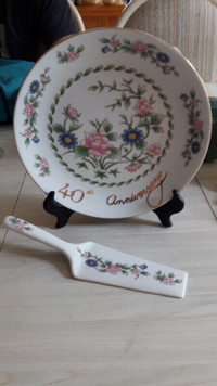 40th Anniversary plate with cake lifter and stand
