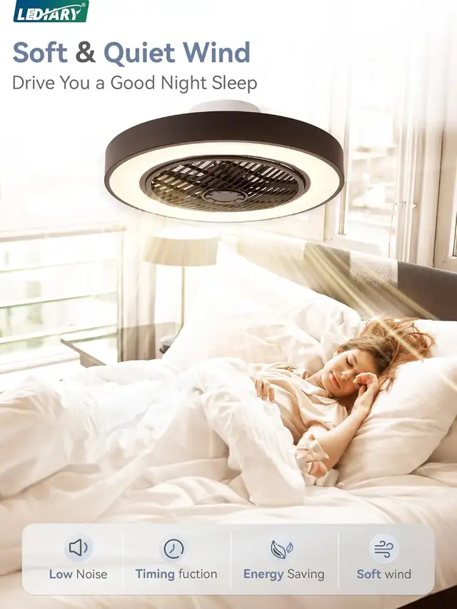 LEDIARY Bladeless Ceiling Fan – Modern Black, Dimmable LED Light in Indoor Lighting & Fans in Mississauga / Peel Region - Image 6