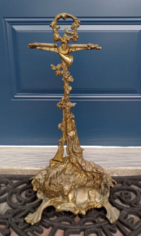 19th C French  Brass Hunting Motif Umbrella Fireplace Tool Stand