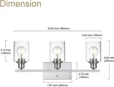 Brand new item have x2 total. Retails for 200$ . VINLUZ 3 Light Wall Light Fixture with Clear Glass...