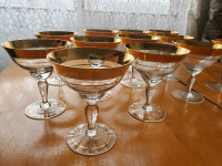 SIX (6)  GOLD RIMMED HOLLYWOOD REGENCY CHAMPAGNE GLASSES