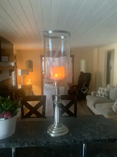 Large Glass and Silver candle holder , View more