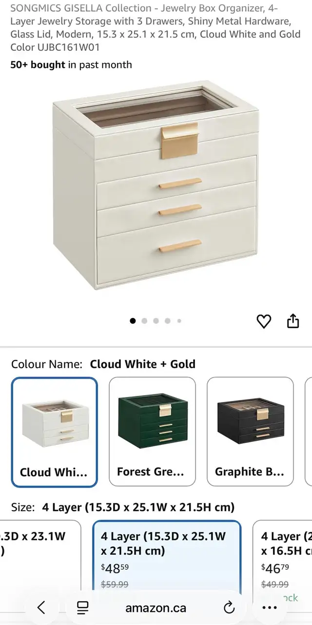 SONGMICS GISELLA Jewelry Box – Cloud White & Gold in Jewellery & Watches in Oshawa / Durham Region - Image 10