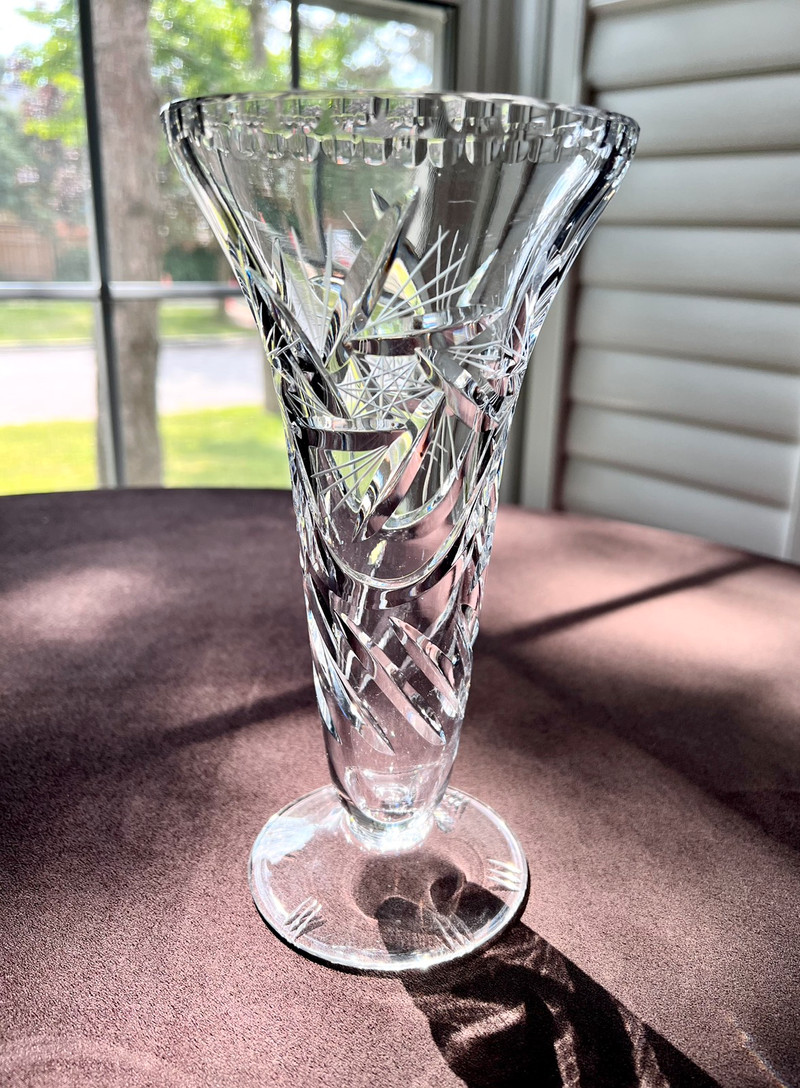Used, Bohemian cut crystal trumpet vase  for sale  