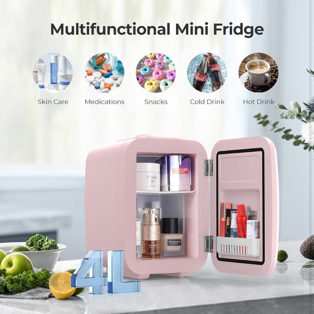 Pink Mini Fridge, 4L Skincare Fridge Cooler and Warmer in Refrigerators in London