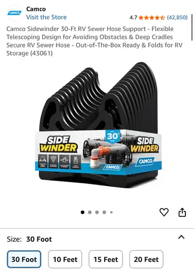 Camco Sidewinder 30-Ft RV Sewer Hose Support - Flexible Telescoping Design for Avoiding Obstacles &...