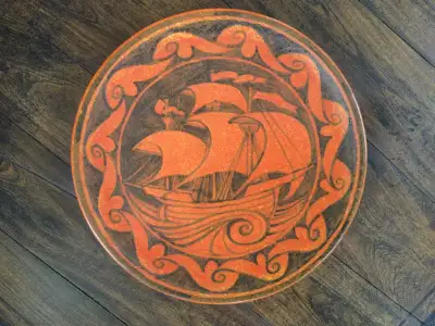Arts & Crafts Lancastrian Pottery Galleon Wall Charger, c.1920s, View more