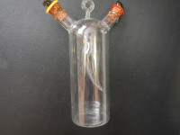 Hand Blown Clear Art Glass Vase with 2 Openings and Stoppers