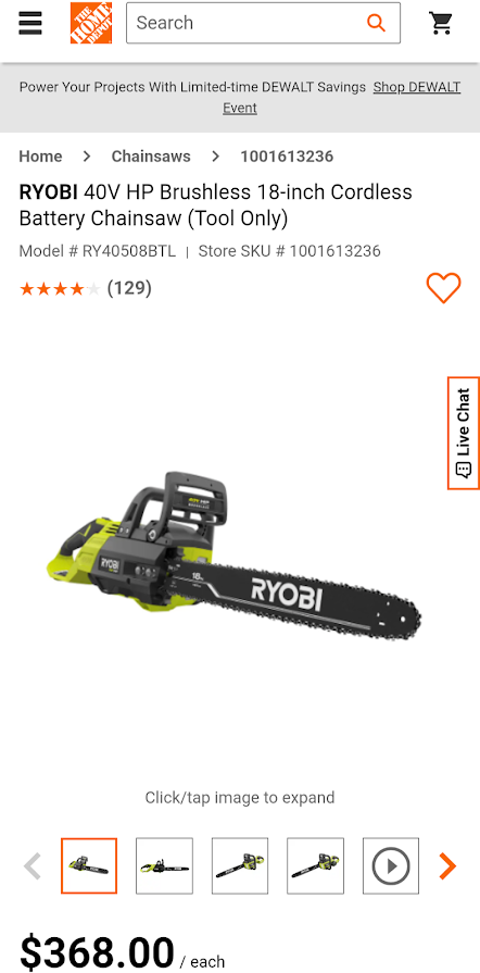 RYOBI 40V HP Brushless 18-inch Cordless Chainsaw (Tool Only) in Power Tools in Edmonton - Image 7