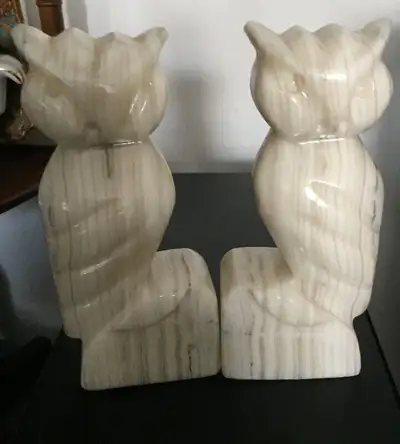 Sculpture 1 paire d'Hiboux en marbre Onyx ou serre-livre, View more