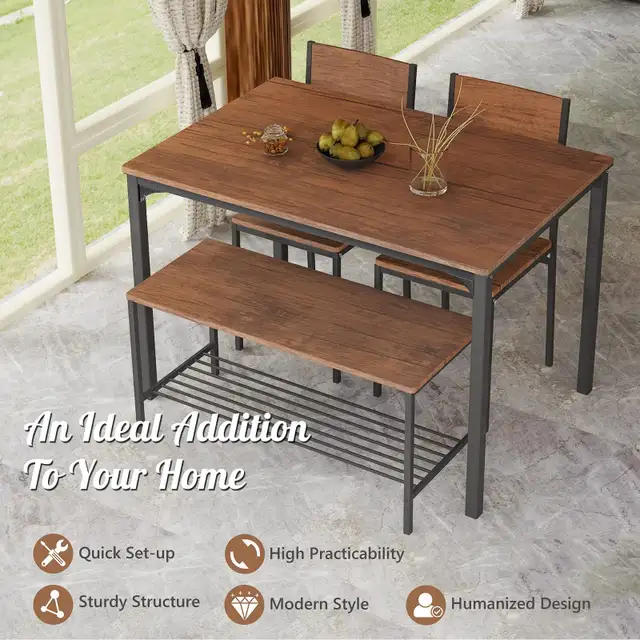 Dining Table Set for 4, Kitchen Table with Bench and Chairs in Dining Tables & Sets in Markham / York Region - Image 9
