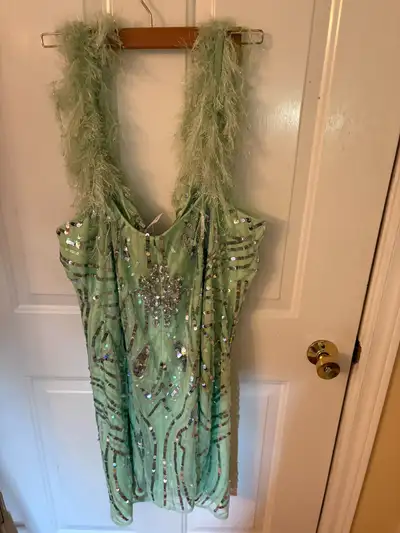 ASOS LUXE Mint Green Sequin Faux Feather Mini Dress NWT, View more