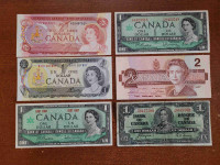 Collection of Antique Vintage 1967 -1986 Canadian Banknotes  