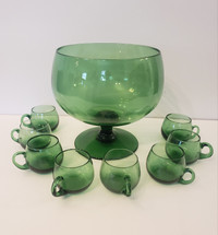 Vintage Green Punch Bowl Set