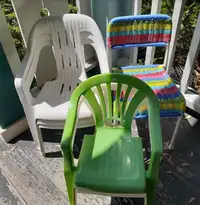 5 Plastic stacking outdoor chairs - children small sized