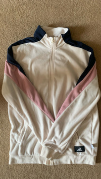 Women’s Adidas Sweater in pink, navy, and beige