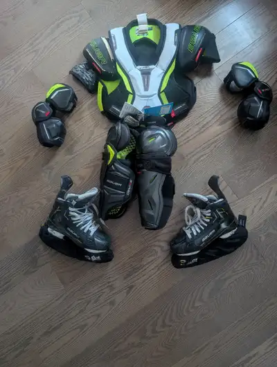 Hockey Equipment BAUER chest protector,skates, shin guards etc., View more