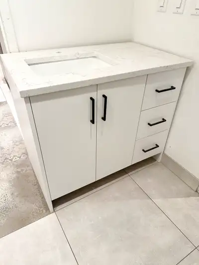 38” white bathroom vanity cabinet with quartz top , View more