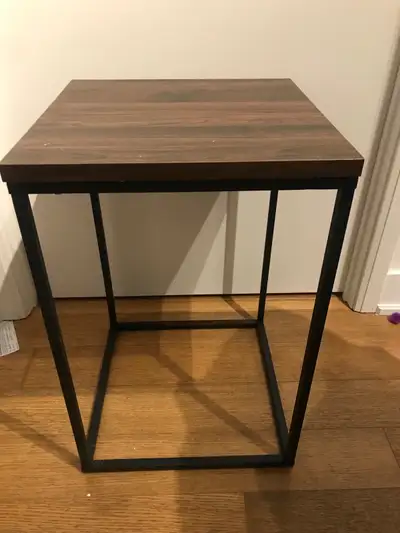 16-inch Dark Walnut Modern Wood and Metal Square Side Table, View more