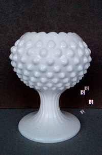 Fenton Milk Glass Hobnail Ivy Vase Footed Bowl Ruffled Rim