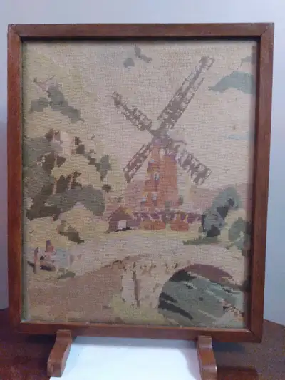 For sale is a Vintage Windmill Fireplace Fire Screen Embroidery. It can also be used for many other...