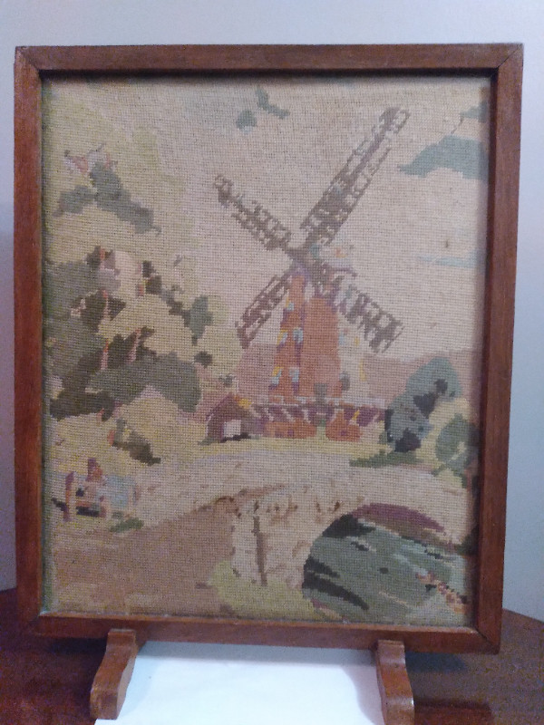 VINTAGE WINDMILL FIREPLACE EMBROIDERY FIRE SCREEN in Fireplace & Firewood in City of Toronto