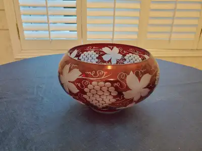 Wonderful red cut glass bowl, View more