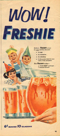 1957 half-page (6 ½ x 15) ad for Freshie Drink Mix