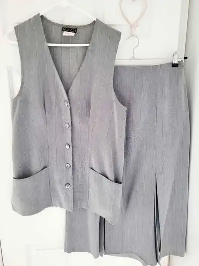 Womens Grey Stripe Suit Long Vest With Pockets. Midi Skirt Work, View more