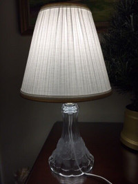 NEW PRICE White Frost Clear Glass Table Lamp, Ivory Linen Shade