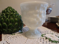 Vintage E O Brody Co Milk Glass Crinkled Pedestal Planter/Vase ~