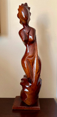 Mid 20th Century carved wood abstract nude woman sculpture