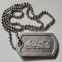 Vintage Rare Silver Tone Coca-Cola Dog Tag with Chain Necklace