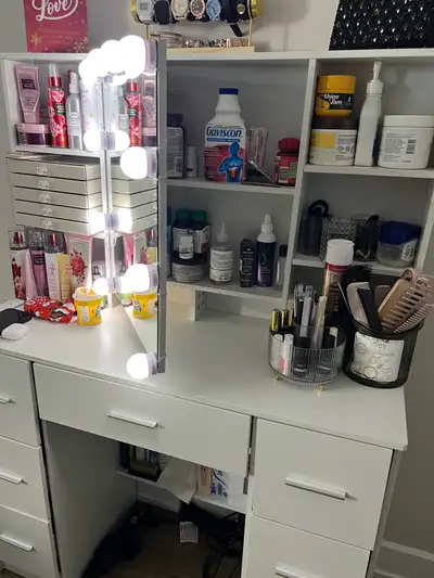 white dresser with mirror and light, View more