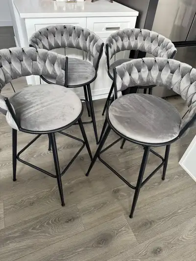 4 Dark Grey Velvet Bar Stools 26" Brand New, View more