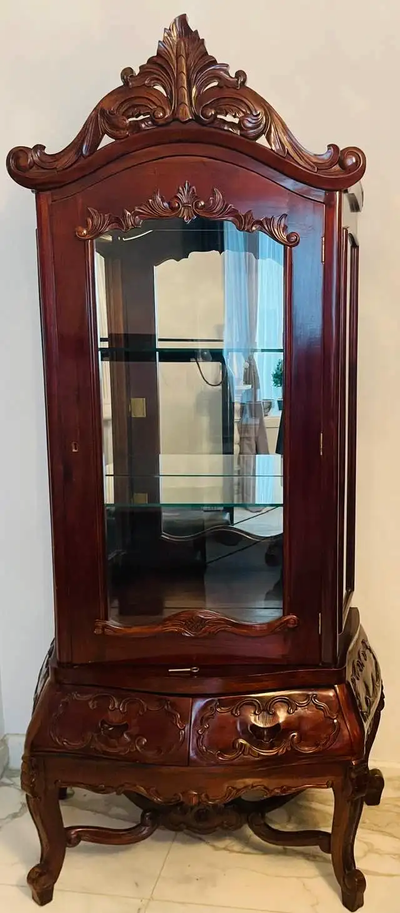 Antique Mahogany China Cabinet – Queen Anne Style w/ Brass Key, View more