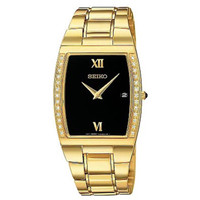 SEIKO men's gold quartz 26 diamonds watch with date display