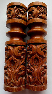 HAND CARVED WOODEN CANDLE HOLDERS - VINTAGE PILLAR STYLE - $20
