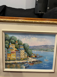 paint with frame signed R.Thompson, Peinture sur toile encadrée,